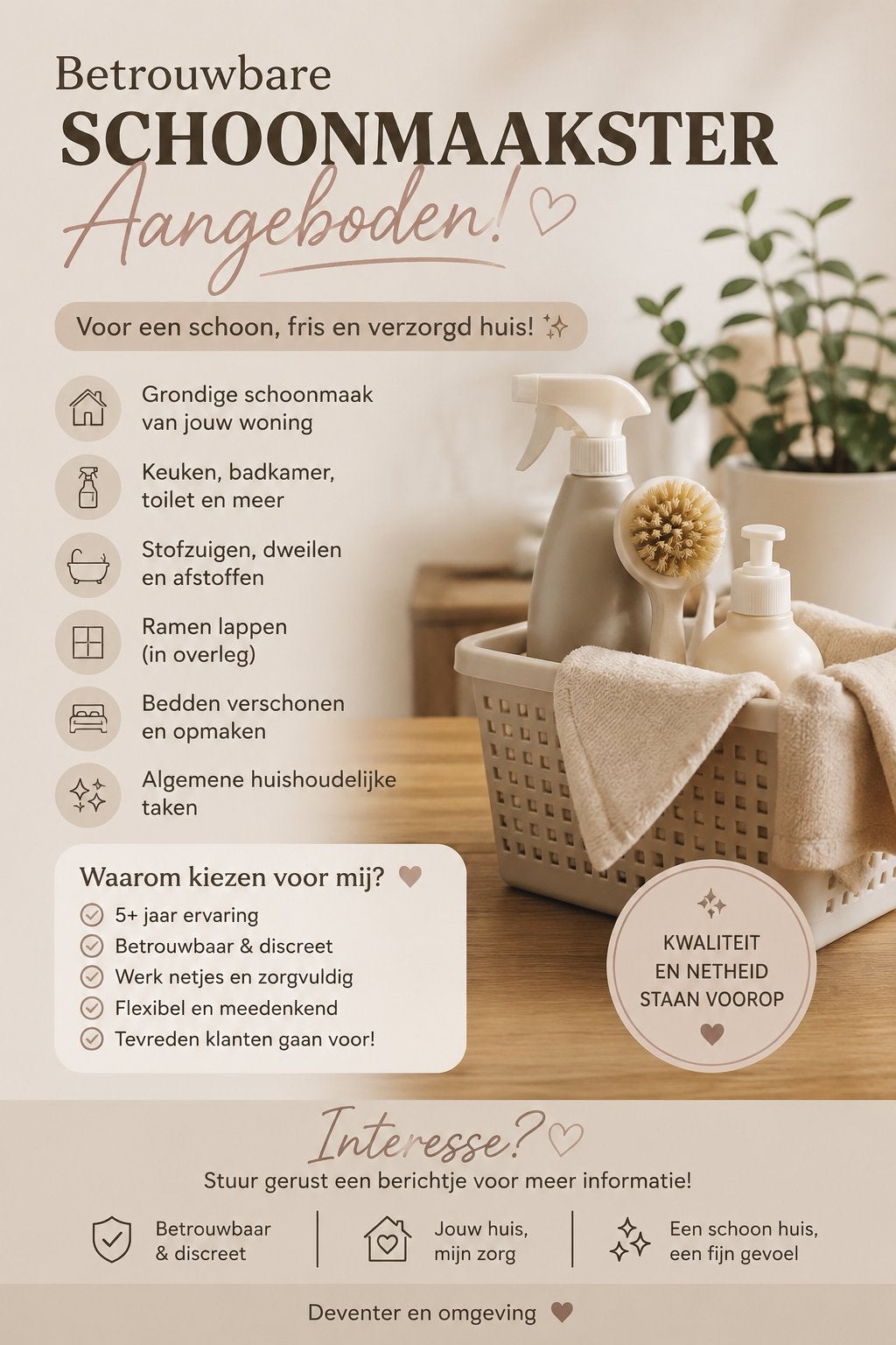 SCHOONMAAKSTER – BETROUWBAAR, ZORGVULDIG & ERVAREN