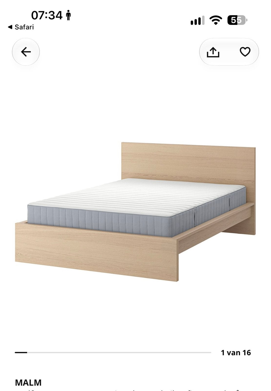 IKEA Malm bed 1.40 x 2.00 beuken compleet, Huis en Inrichting, Ophalen, Gebruikt, Wit, Tweepersoons