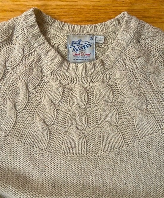 Lichtbruine trui met kabels, Kleding | Heren, Topman Knitwear, Maat 48/50 (M), Beige, Ophalen of Verzenden