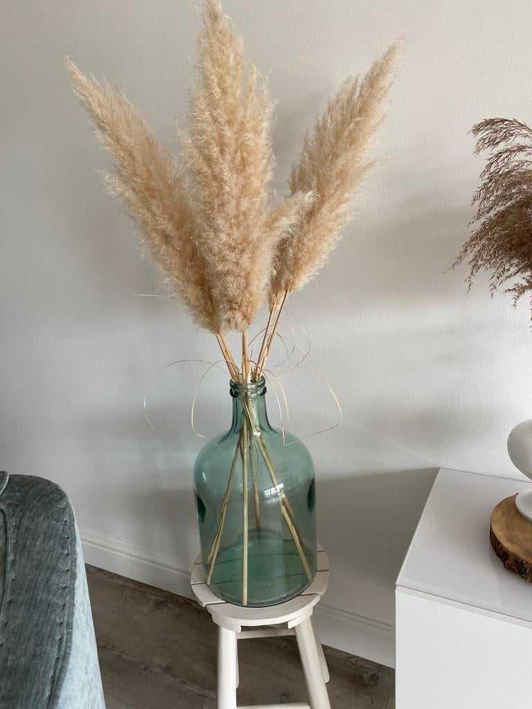 Vaas incl. krukje en pluimen, Overige kleuren, Ophalen of Verzenden, Minder dan 50 cm, Glas