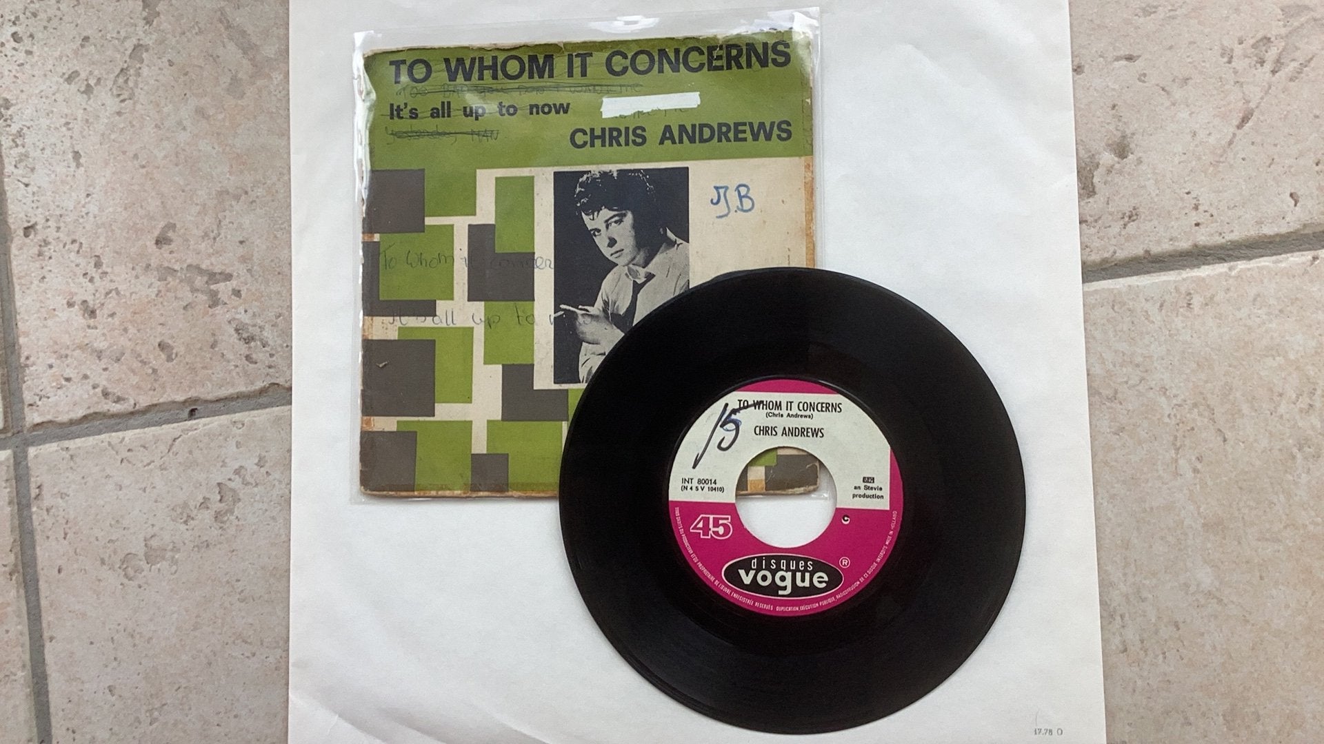 Single Chris Andrews - To whom it concerns, Gebruikt, 7 inch, Ophalen of Verzenden, Pop