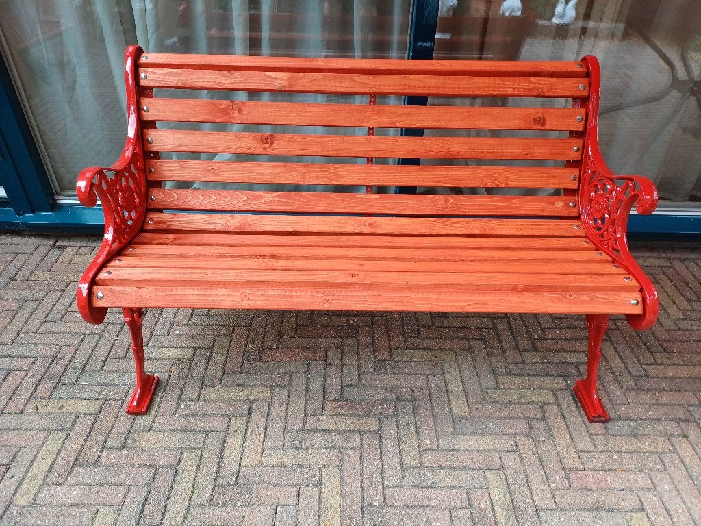 Tuinbank met zeer zware antieke gietijzeren leuningen, Ophalen, Gebruikt, Overige materialen