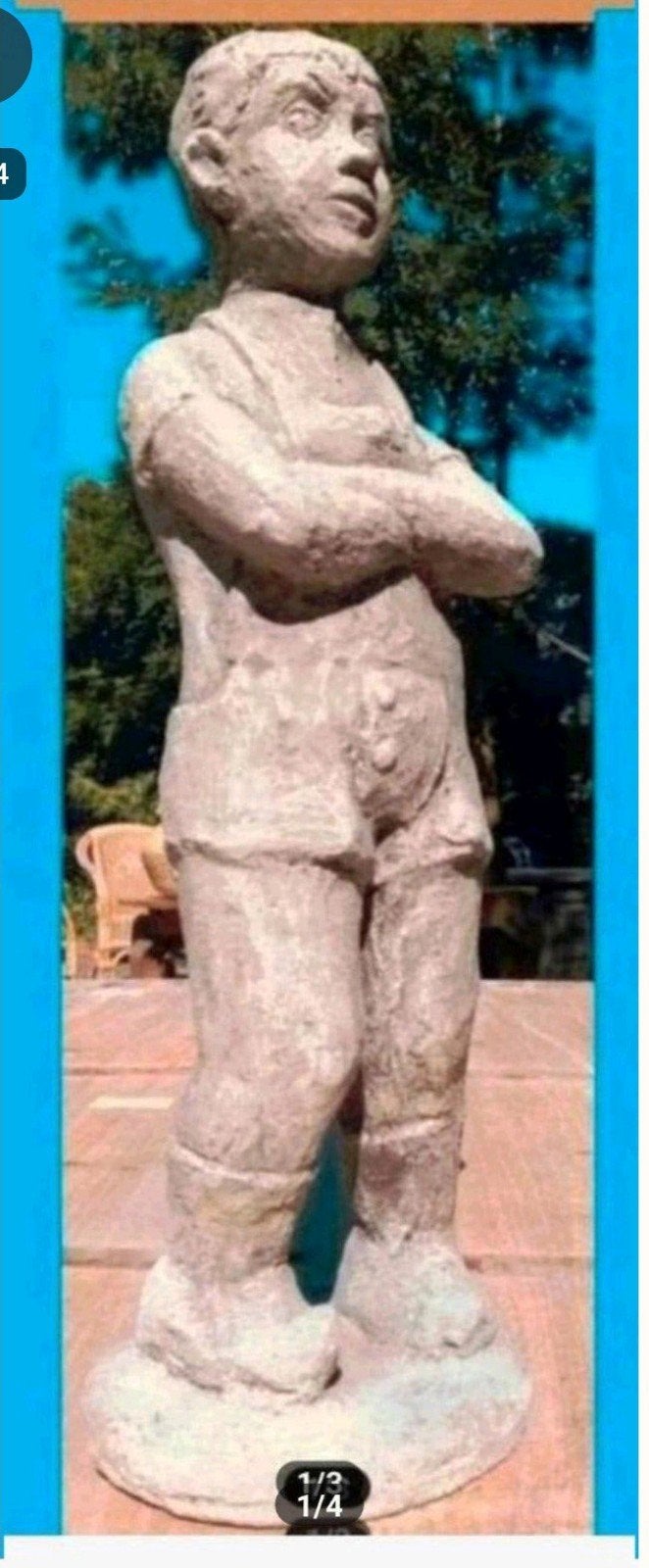 Brocant tuinbeeld jongen - 51 cm hoog, Ophalen of Verzenden, Zo goed als nieuw, Beton, Mensenbeeld