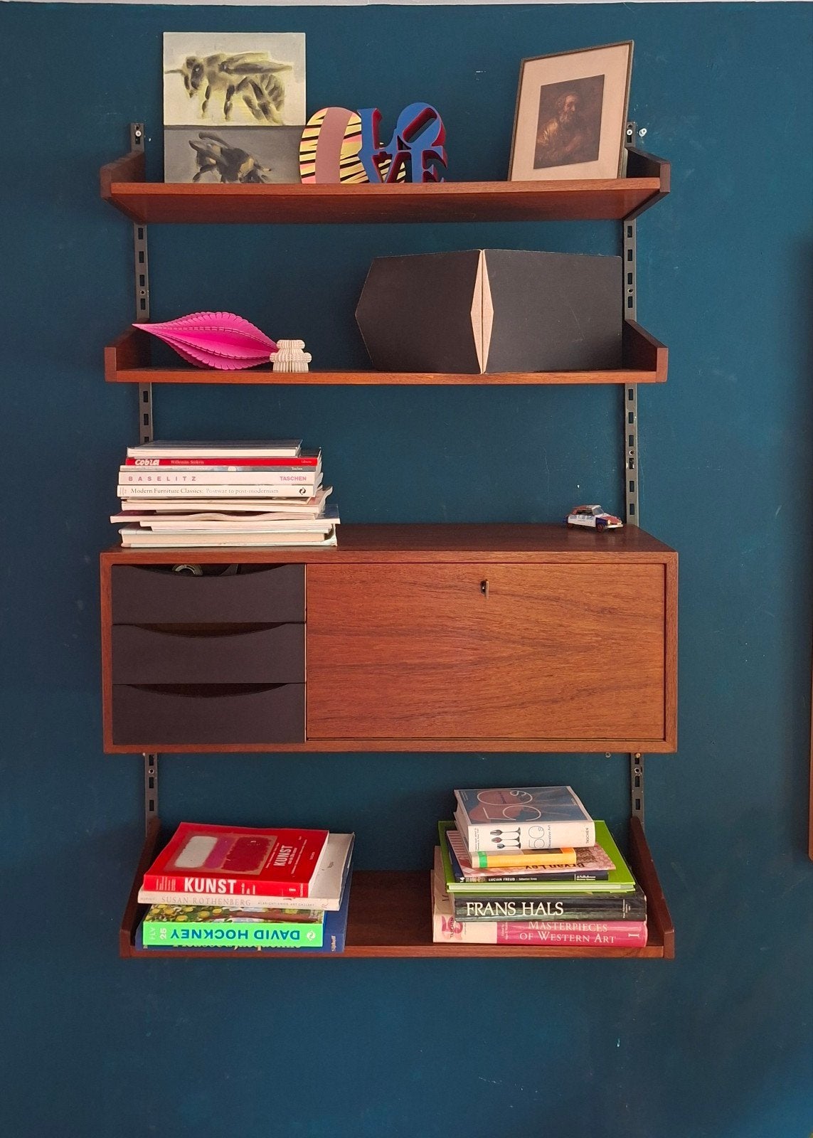 Modulair wandsysteem in teak mid century, Ophalen, Gebruikt, Minder dan 150 cm, Minder dan 100 cm