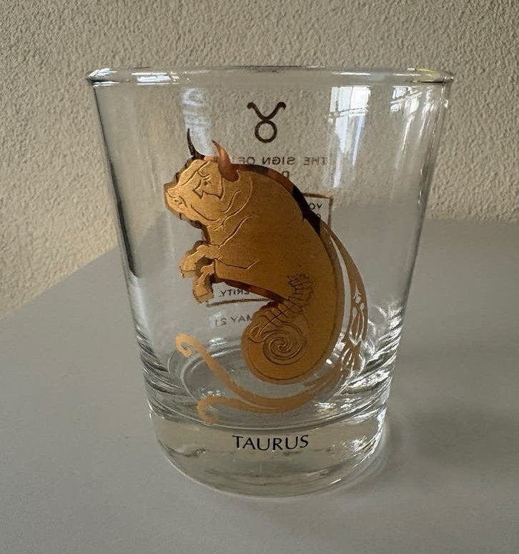 Vintage Stier Sterrenbeeld Glas - Uniek Cadeau, Ophalen of Verzenden