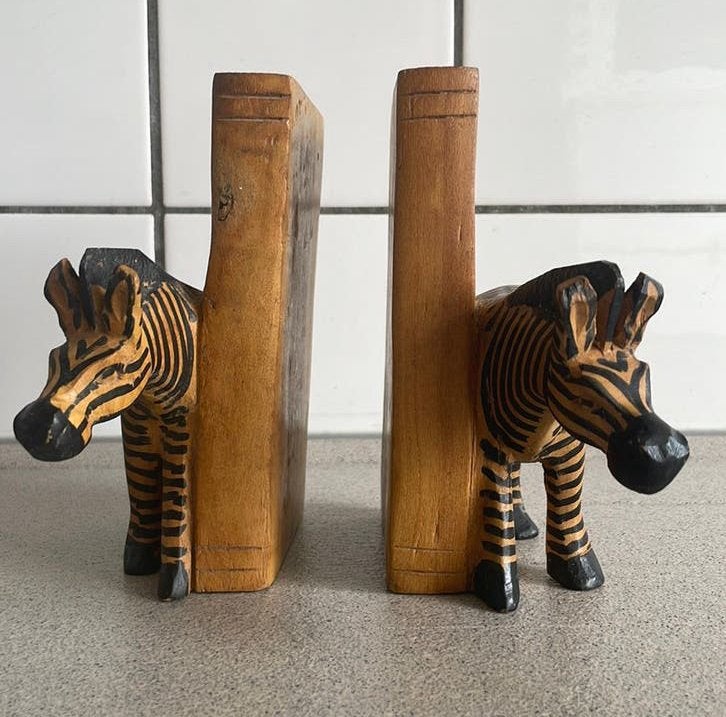 Prachtige houten boekensteunen zebra Afrika hout boekensteun, Ophalen of Verzenden, Zo goed als nieuw