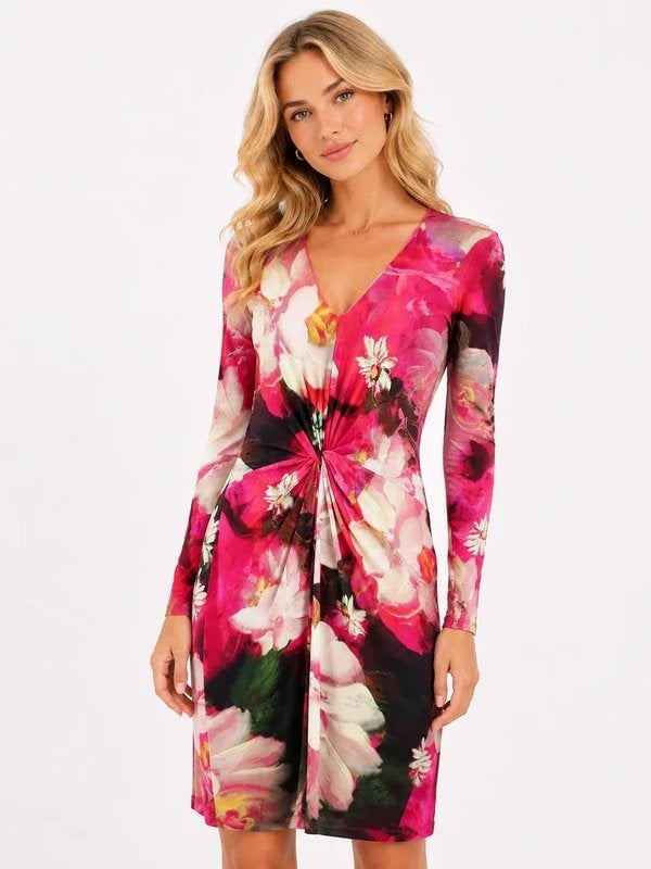 Ted Baker slanke jurk kleurrijk dessin 3/4 mouw Ted1=S, Maat 38/40 (M), Nieuw, Onder de knie, Meerkleurig