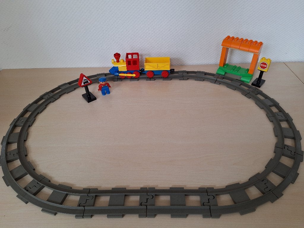 * Duplo: Trein + aanhanger, rails en station * Set 1 *, Inclusief minifiguren, Gebruikt, Overige thema's, Ophalen of Verzenden
