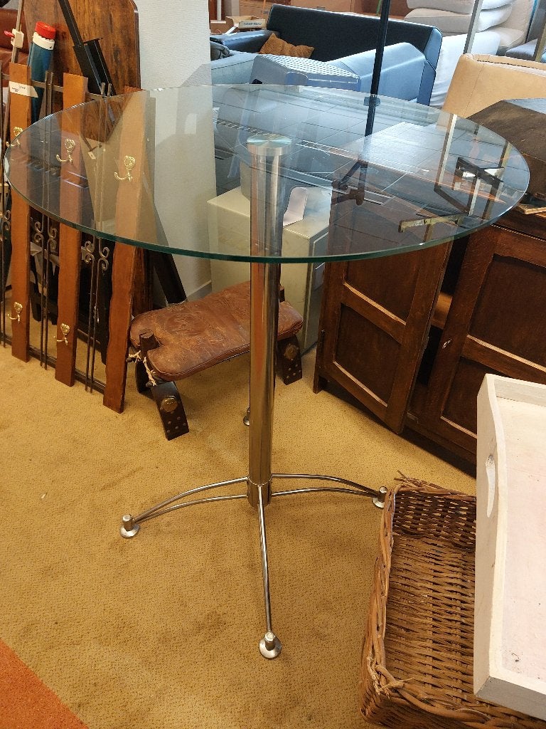chique hoge statafel / bijzettafel van glas ( 500921), Minder dan 55 cm, Rond, Glas, Ophalen
