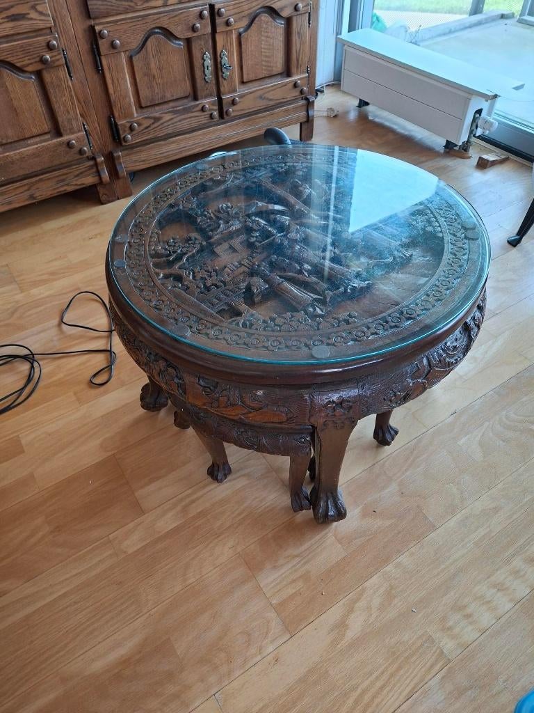 chinese salontafel met krukjes, Ophalen, Gebruikt, Hout, Authentiek, oosters en stijlvol