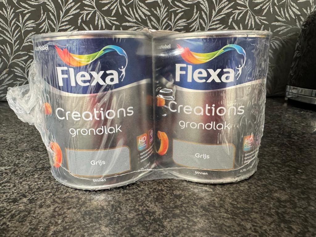 Nieuwe Flexa Creations Grondlak Grijs 2x 0.75L, Nieuw, Ophalen of Verzenden, Verf, Grijs