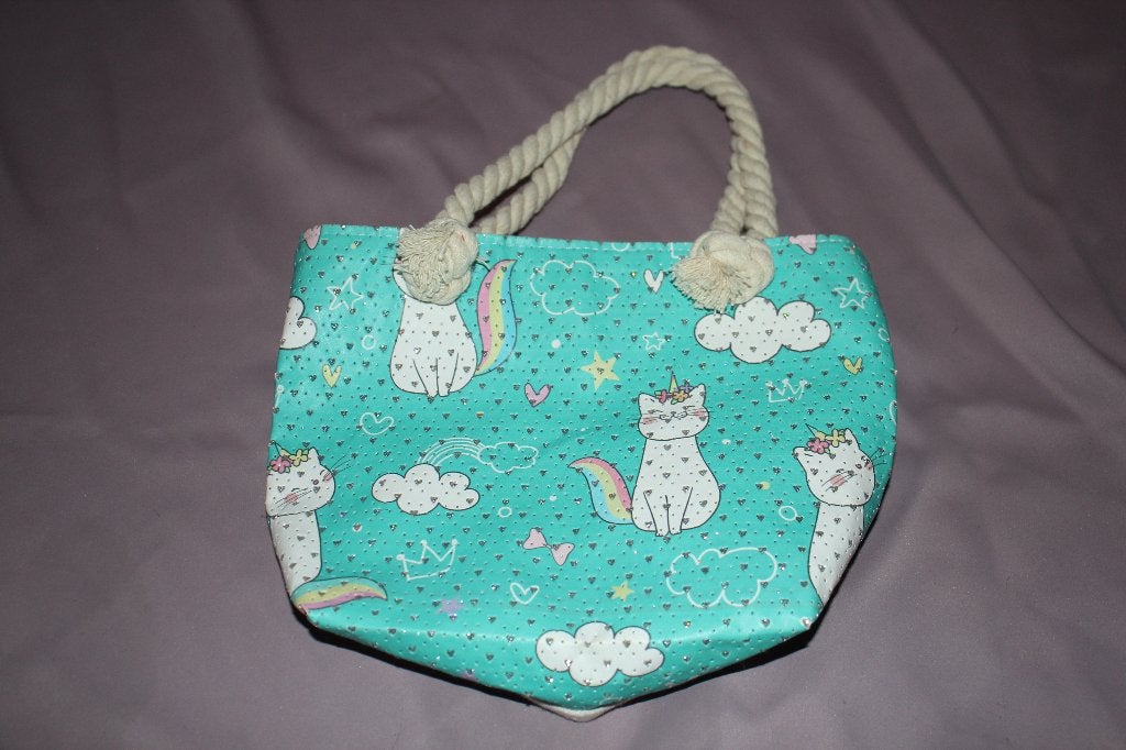 Nieuw klein tasje unicorn kat design - blauw/beige 18x24x8cm, Ophalen of Verzenden, Nieuw, Blauw, Handtas