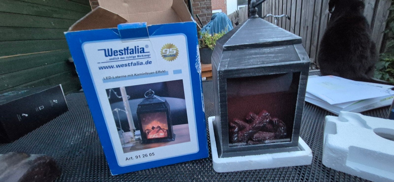 Westfalia LED-Lantaarn met Openhaardeffect - Nieuw in Doos, Zwart, Nieuw, Ophalen of Verzenden, Metaal