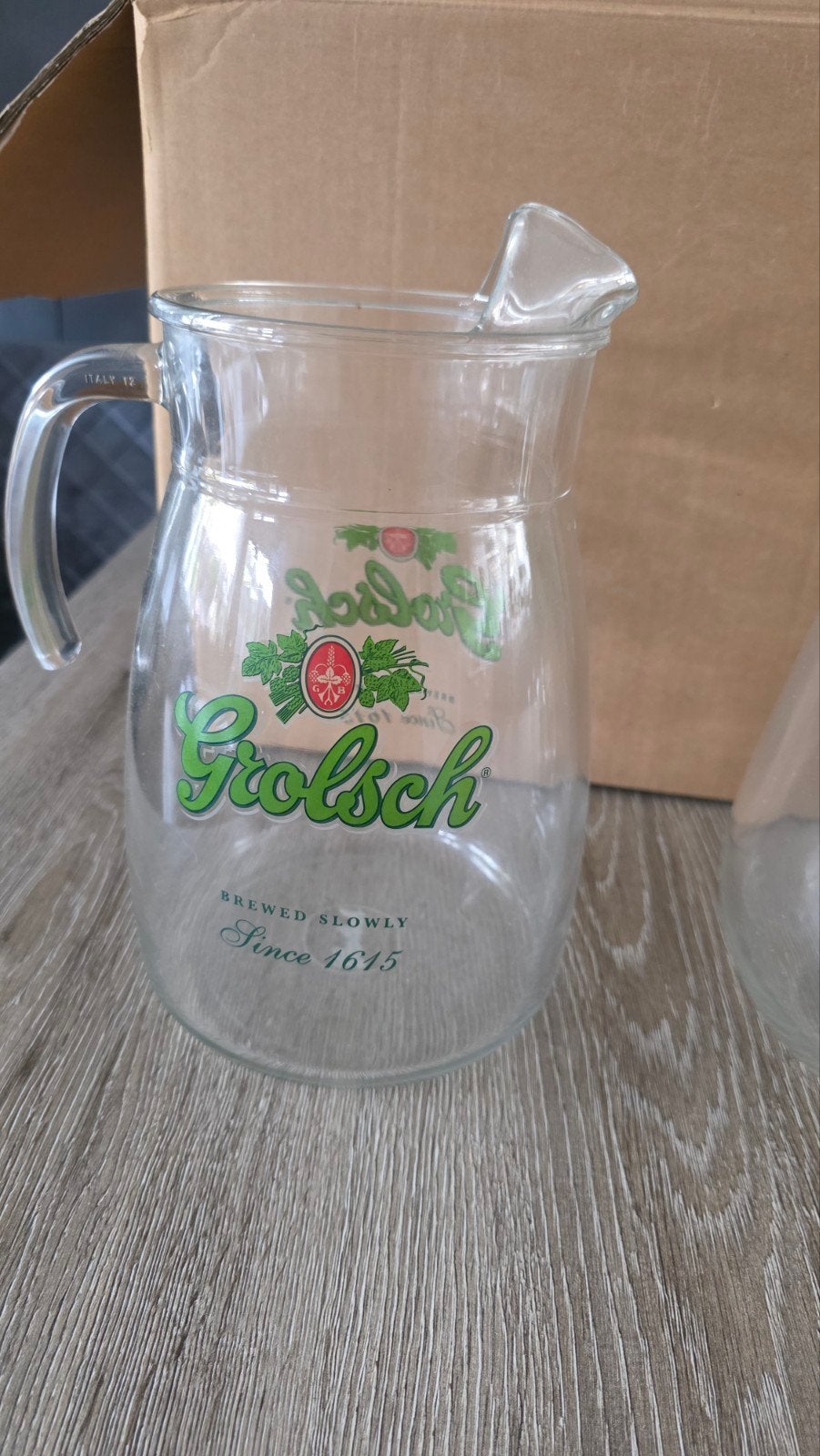2 Grolsch Export Schenkkannen - Vintage Glazen Kannen, Ophalen of Verzenden, Zo goed als nieuw, Glas of Glazen, Grolsch