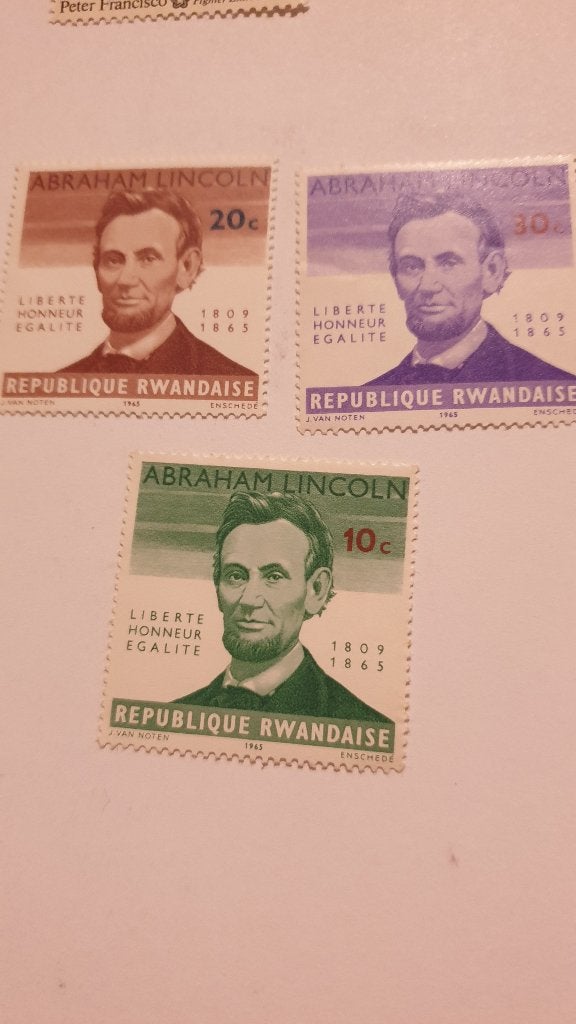 1923 rwanda 3 zegels herdenking president lincoln, Verzenden, Overige landen