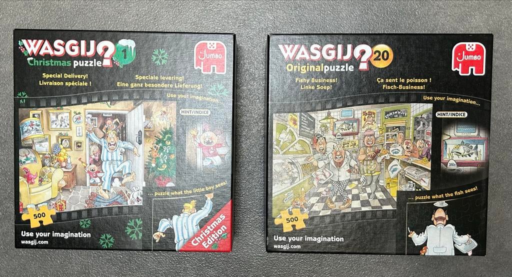 2 Wasgij Puzzels: Christmas #1 & Original #20 (500 stukjes), Ophalen of Verzenden, 500 t/m 1500 stukjes, Gebruikt, Legpuzzel