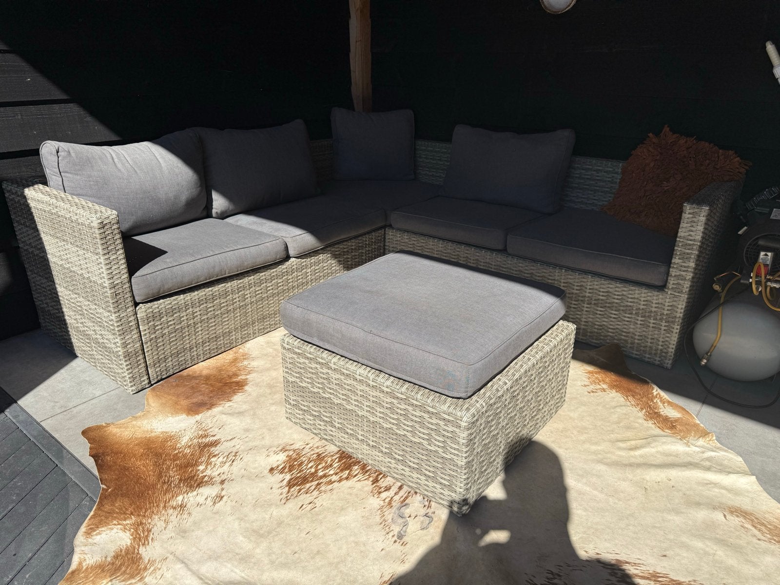 Bois Le Duc Wicker Loungeset met Hocker en kussens, Tuin en Terras, Tuinsets en Loungesets, Ophalen, 5 zitplaatsen, Gebruikt, Loungeset