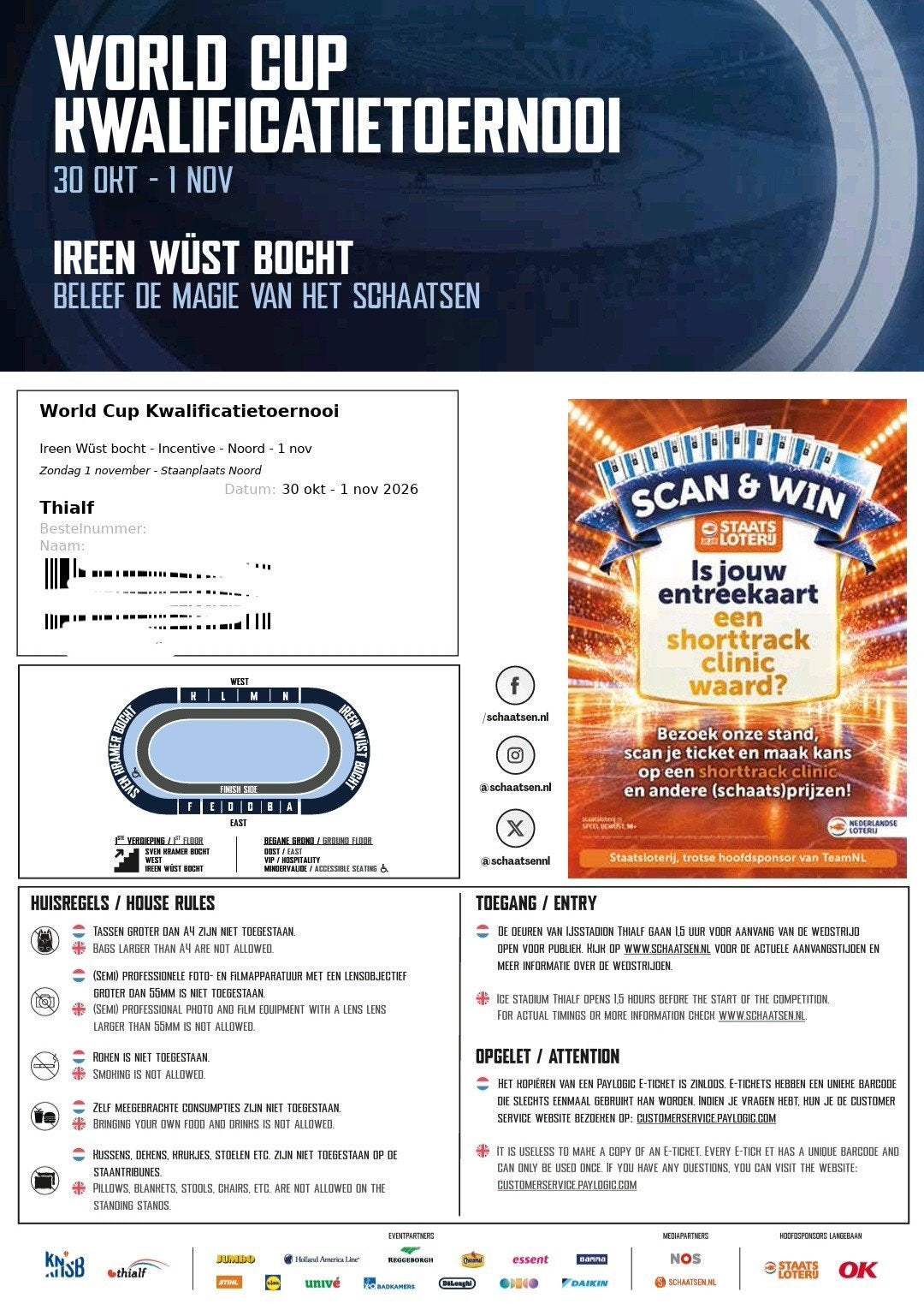 4x Thialf 1-nov | World kwalificatietoernooi | 4 tickets, Drie personen of meer