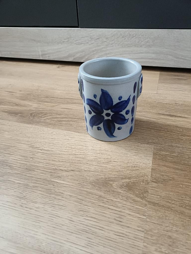 Prachtige Vintage Keulse Pot – Grijs met  Blauw Bloemmotief, Antiek en Kunst, Ophalen of Verzenden