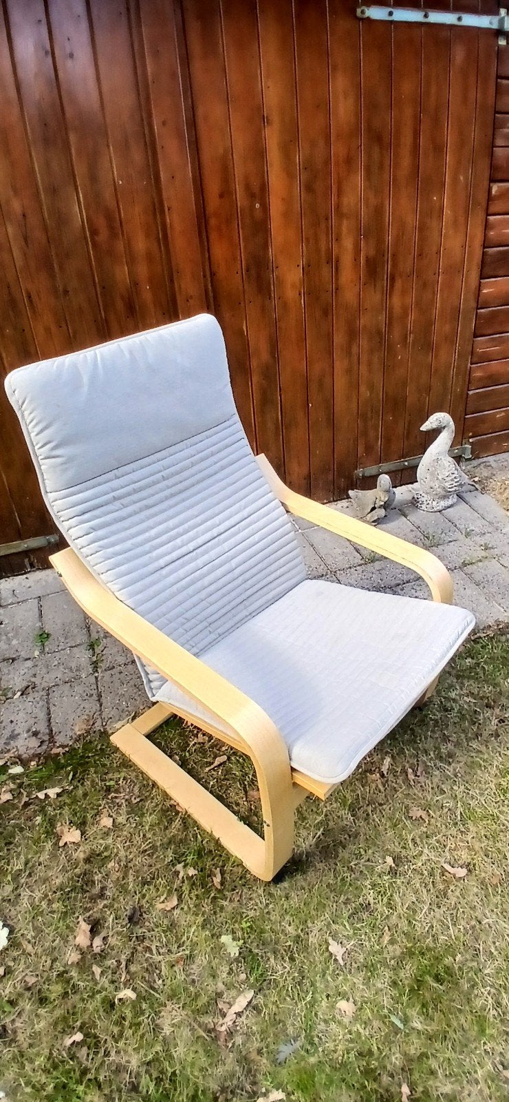 IKEA POÄNG fauteuil met grijze stoffen bekleding, Ophalen, Gebruikt, 75 tot 100 cm, Stof