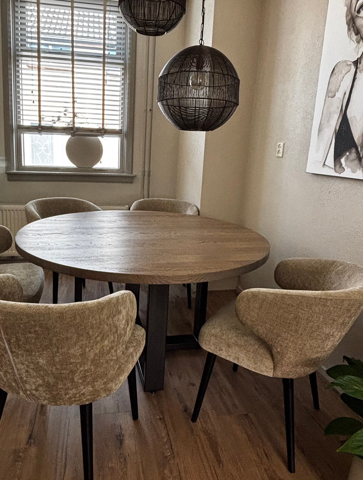 Ronde eiken grey wash tafel 140, Huis en Inrichting, Tafels | Eettafels, Ophalen, Zo goed als nieuw, 100 tot 150 cm, 100 tot 150 cm