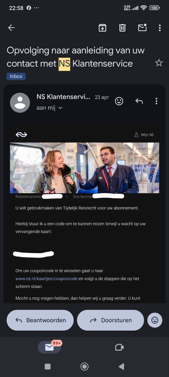 NS Trein dag vrij e-kaartje op daluren., Tickets en Kaartjes, Trein, Bus en Vliegtuig, Eén persoon, Trein, Algemeen kaartje