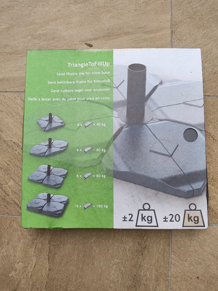 parasolvoet vulbare tegels + kruisvoet, Ophalen, Nieuw, 1 tot 2 meter, Parasolvoet