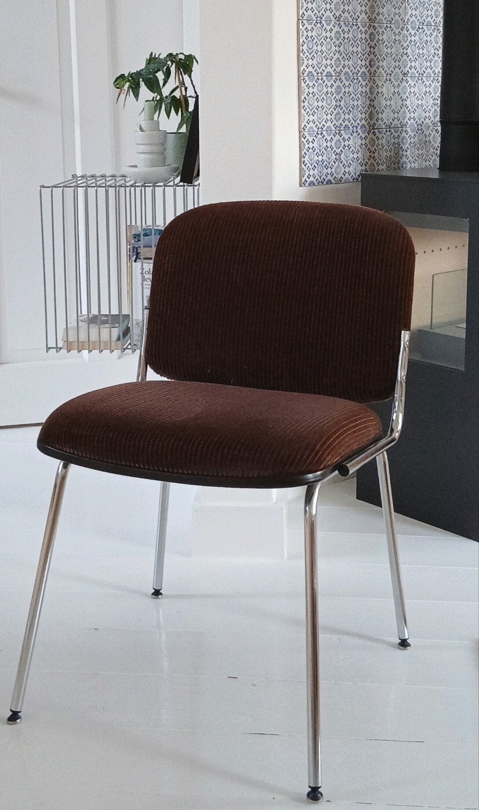 Vintage Brown Rib _ Buisframe Stoel,, Ophalen, Bruin, Mid-Century, Stof