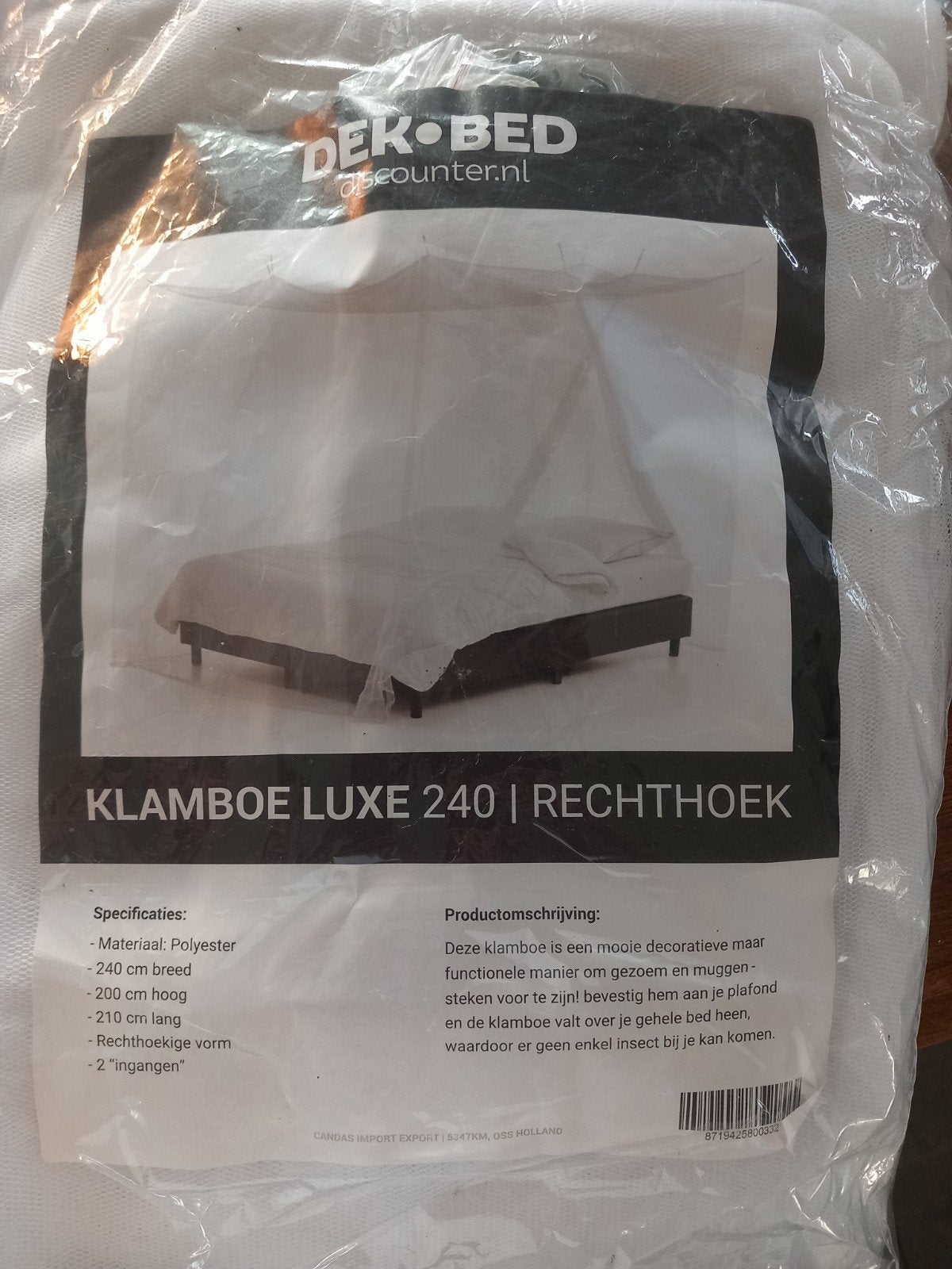 nieuw!!Klamboe Luxe 240 Rechthoek - Bescherming tegen insect, Ophalen of Verzenden, Nieuw, Tweepersoons, Wit