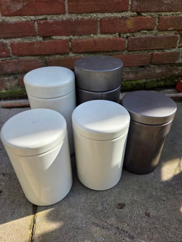 Brabantia Voorraadpotten - 5 stuks, wit en grijs, Huis en Inrichting, Ophalen, Gebruikt, Voorraadpot, Metaal