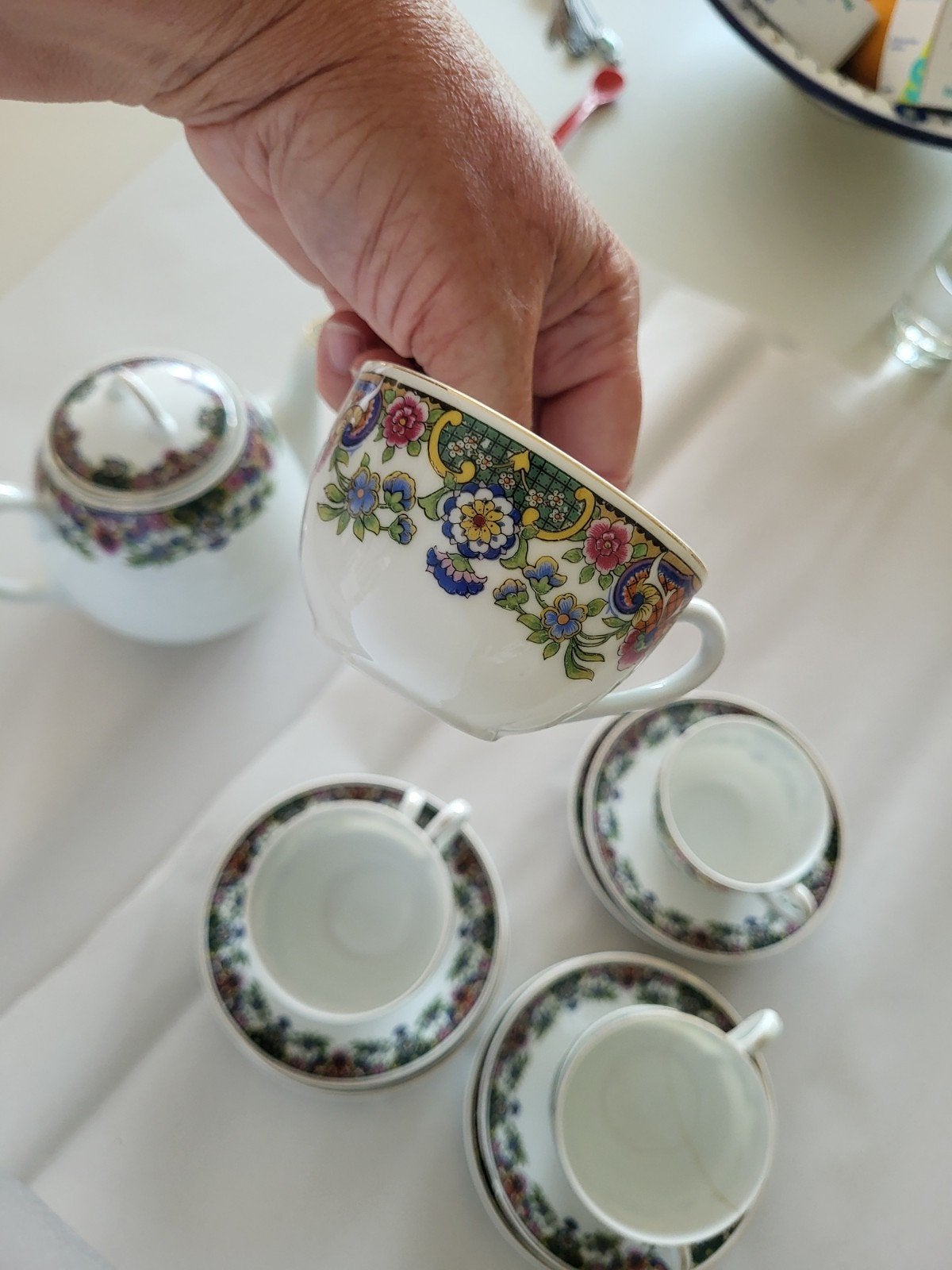 Epiag Czechoslovakia: set van 4 kop- en schotels met theepot, Antiek en Kunst, Ophalen