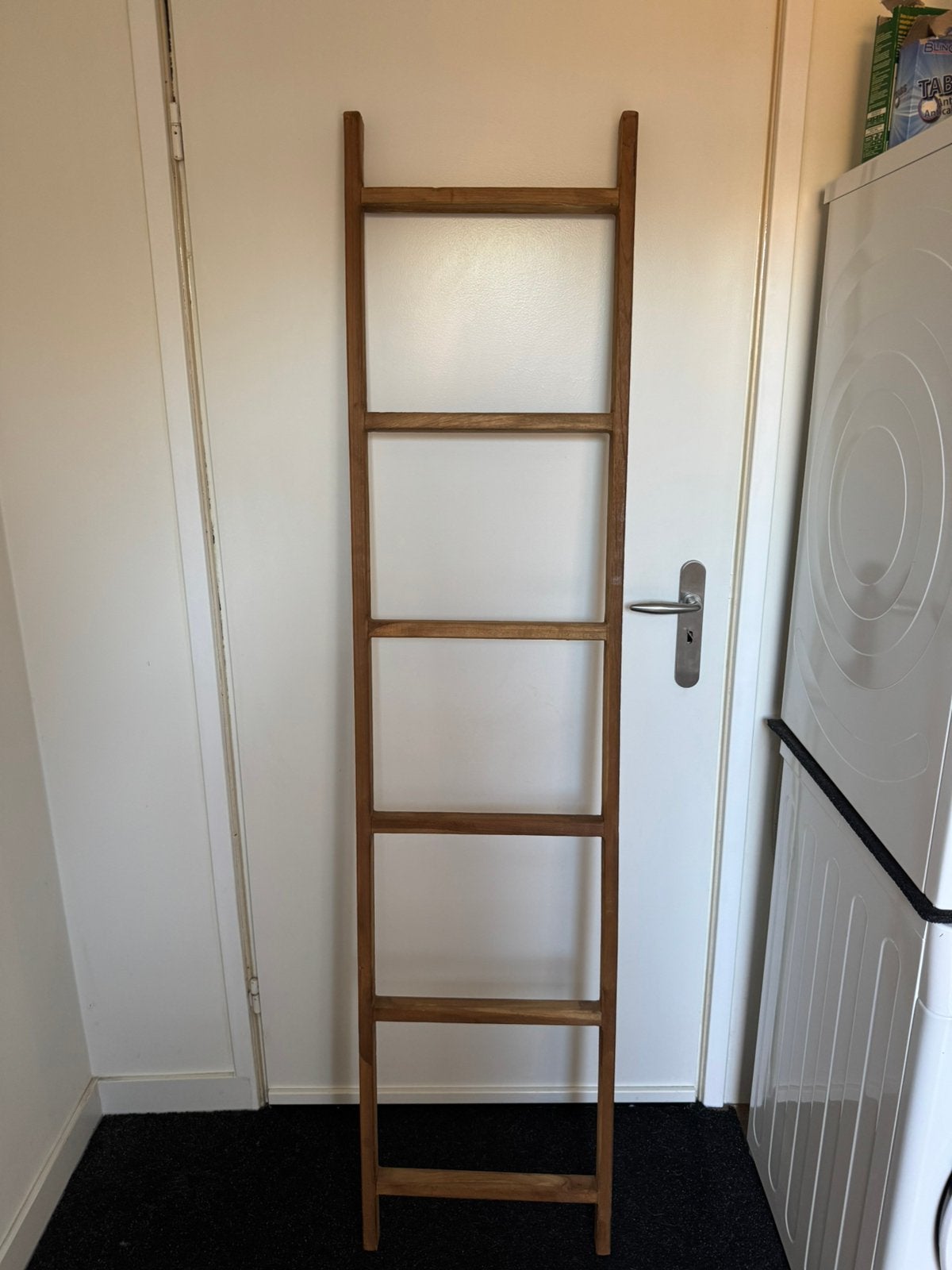 Prachtige Teakhouten Decoratie Ladder / Handdoekrek, Ophalen, Zo goed als nieuw
