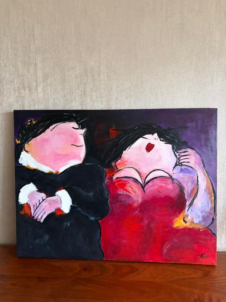 Echtpaar proost! Acryl op canvas, Ophalen of Verzenden