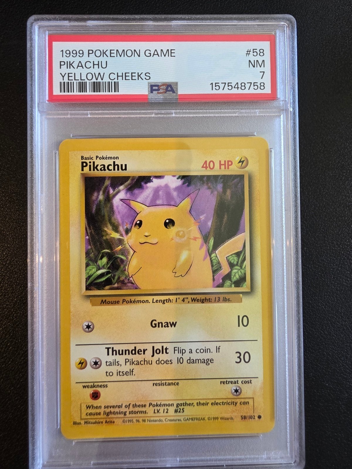 PSA 7 Pikachu Yellow Cheeks 1999 Pokémon Game #58, Ophalen of Verzenden, Zo goed als nieuw, Losse kaart