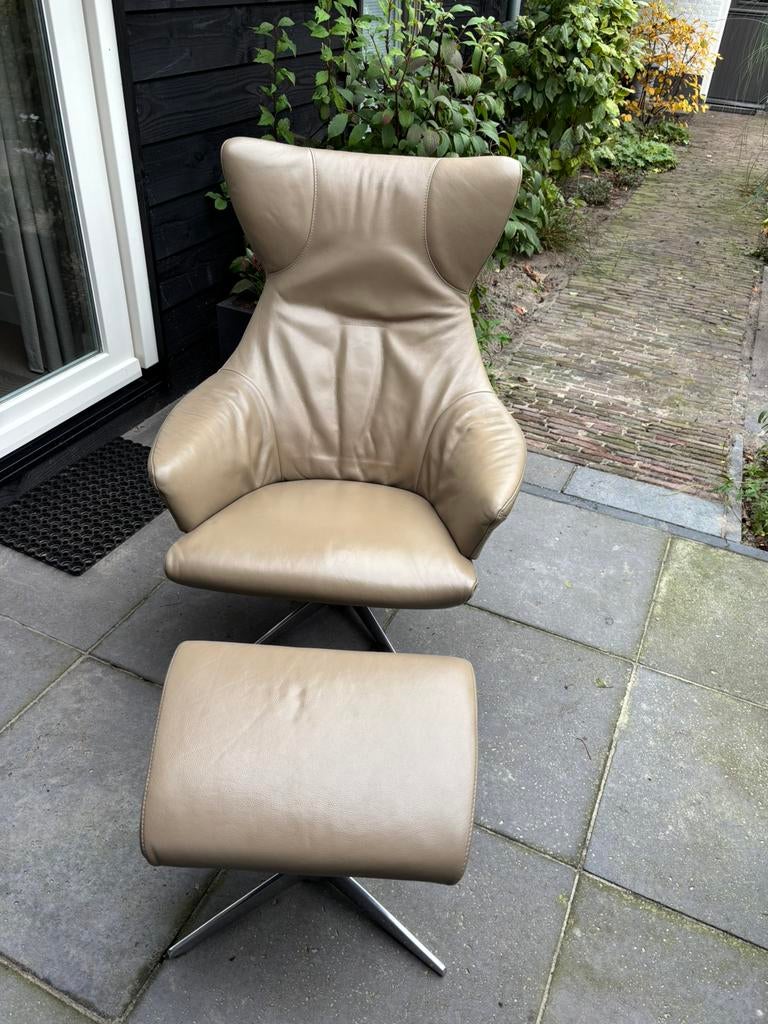 Mooie beige lederen verstelbare relaxfauteuil TOPFORM SESTO, Ophalen, 75 tot 100 cm, Zo goed als nieuw, 75 tot 100 cm