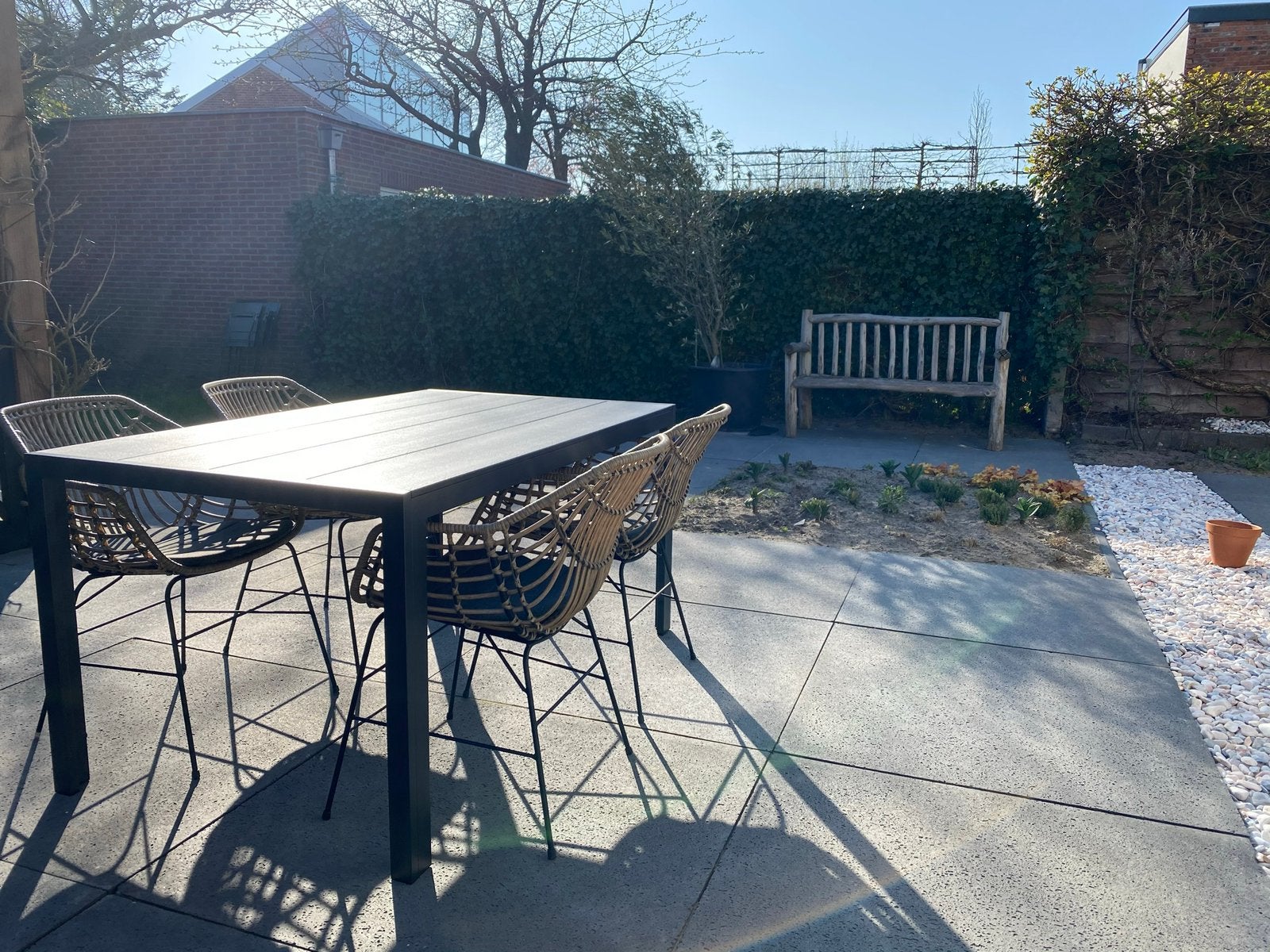 Tuintafel en 4 stoelen, Ophalen, Zo goed als nieuw, Rechthoekig, Metaal