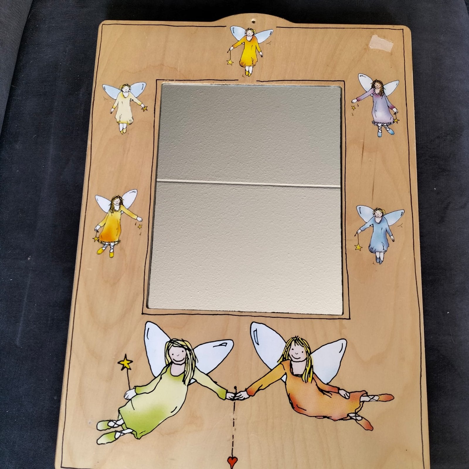 Schattige spiegel met elfjes op hout voor de kinderkamer, Minder dan 50 cm, Gebruikt, Ophalen of Verzenden, Minder dan 100 cm