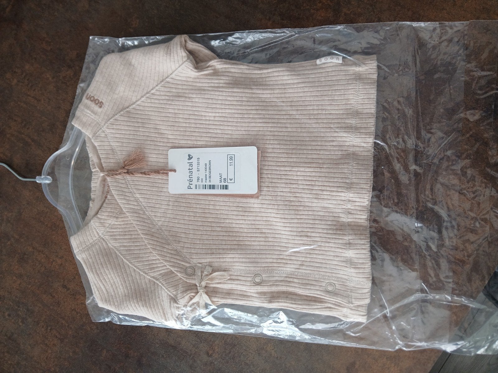 Nieuw Prénatal Soon overslagshirtje maat 68 beige, Kinderen en Baby's, Babykleding | Maat 68, Ophalen, Jongetje of Meisje, Nieuw