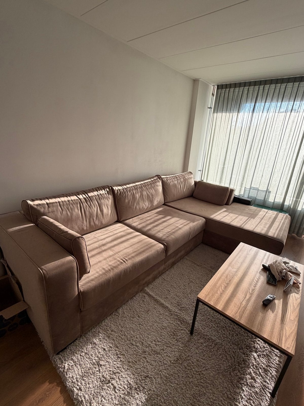 Comfortabele Hoekbank - Beige Stof, Huis en Inrichting, Banken | Bankstellen, 250 tot 300 cm, 100 tot 125 cm, Hoekbank, Ophalen of Verzenden