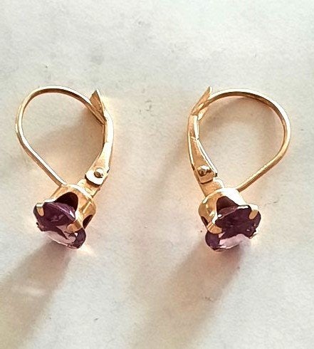Prachtige 14K Gouden oorbellen met Amethist, Sieraden, Tassen en Uiterlijk, Oorbellen, Ophalen, Zo goed als nieuw, Goud, Goud