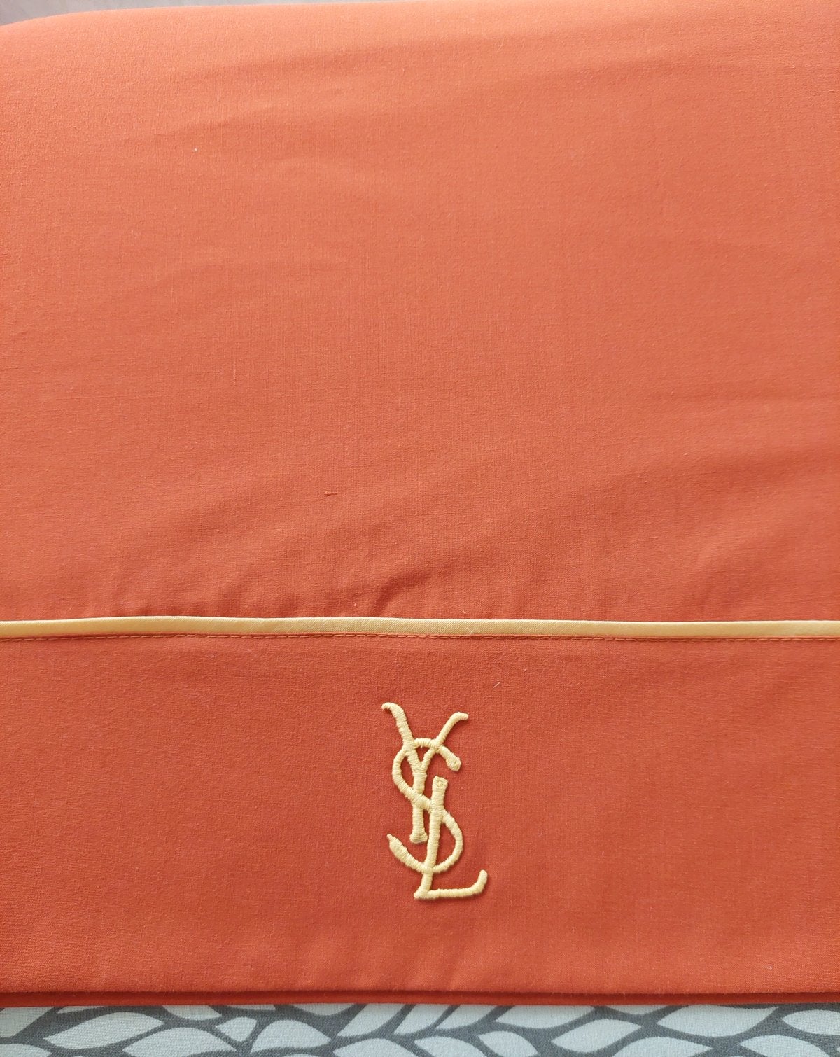 Vintage YSL King Size Laken 1976 Terracotta Oranje no iron, Ophalen, Lits-jumeaux, Katoen, Oranje