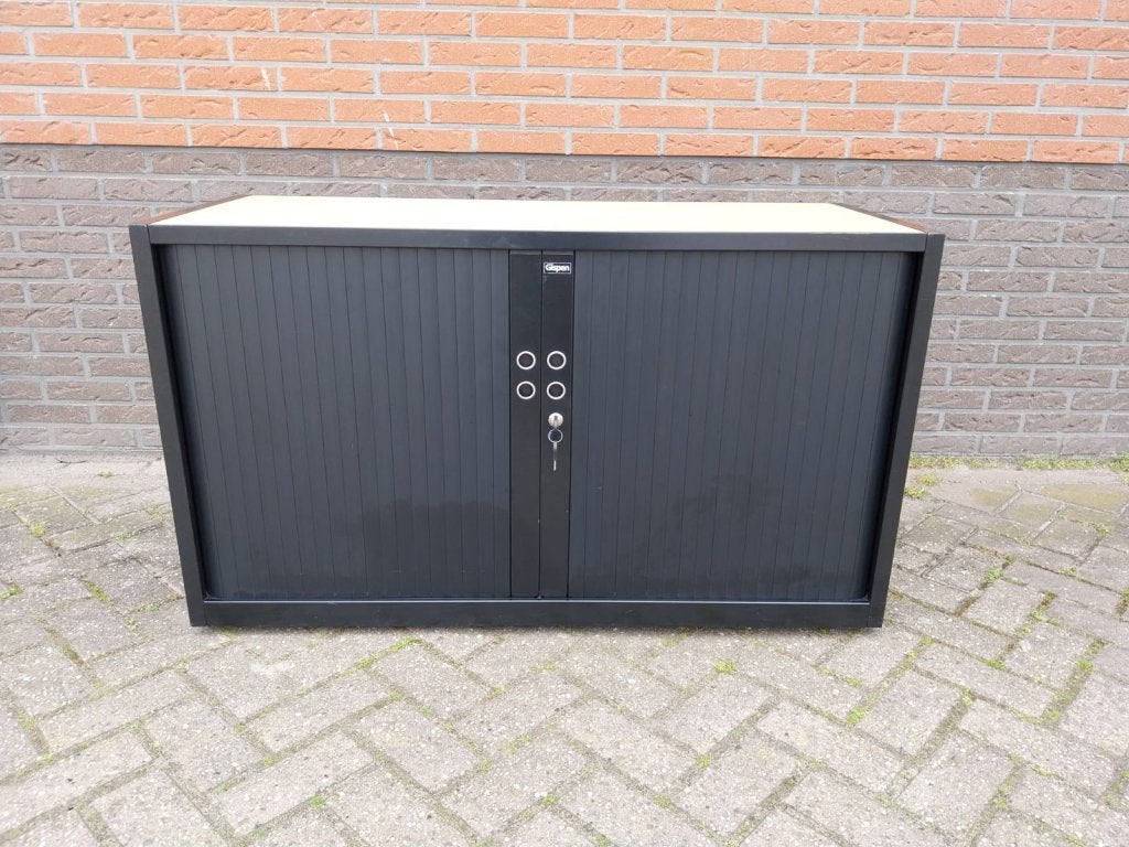 Gispen meta zwarte roldeurkasten, archiefkasten, kantoorkast, Niet ingevuld, 100 tot 150 cm, Niet ingevuld, Meerdere deuren