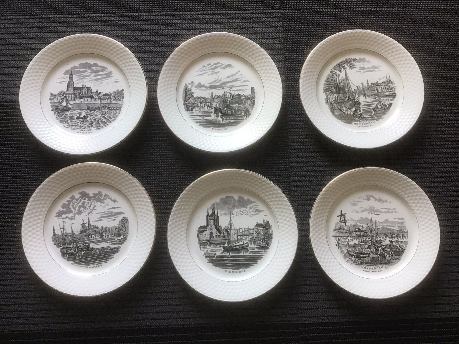 6 borden Petrus Regout stadsgezichten, Antiek en Kunst, Ophalen of Verzenden