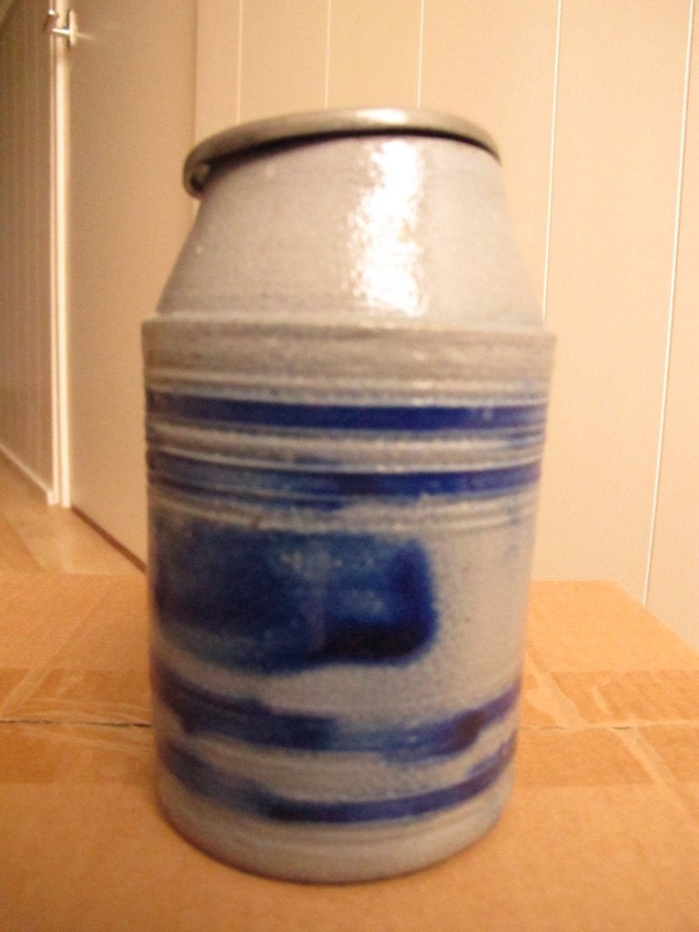 Antieke bierpul met tinnen deksel, Antiek en Kunst, Antiek | Keramiek en Aardewerk, Verzenden