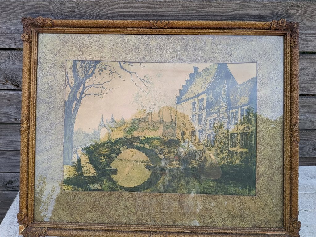 Klassiek stadsgezicht Brugge, de Meebrug, Ophalen of Verzenden, Ingelijst