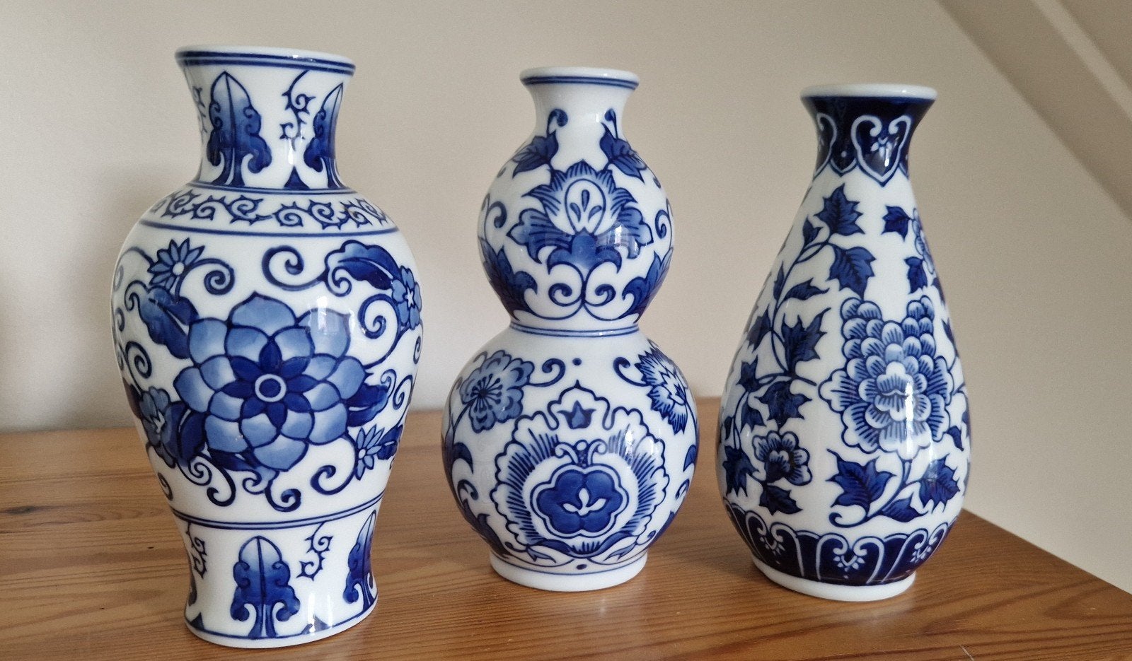 Set van 3 &Klevering vazen, blauw-wit porselein, Ophalen of Verzenden