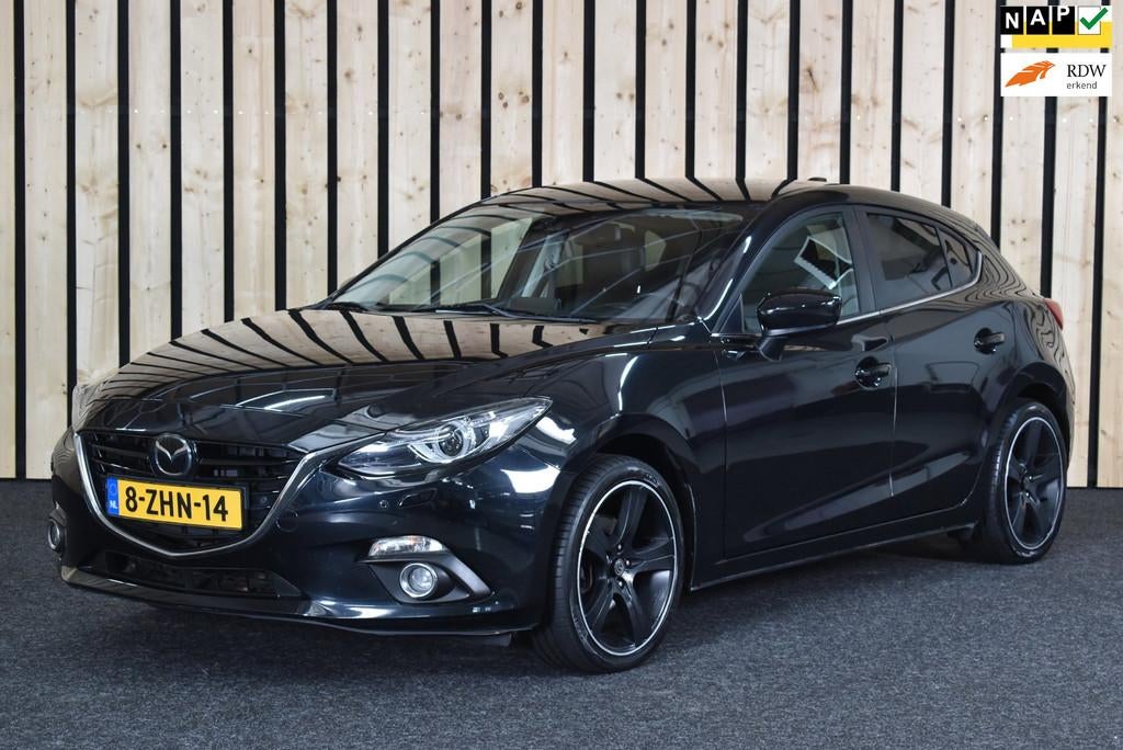 Mazda 3 2.0 HP GT-M Trekhaak 2e eig. Navi Clima Cruise Leer, Voorwielaandrijving, 1195 kg, Gebruikt, Zwart