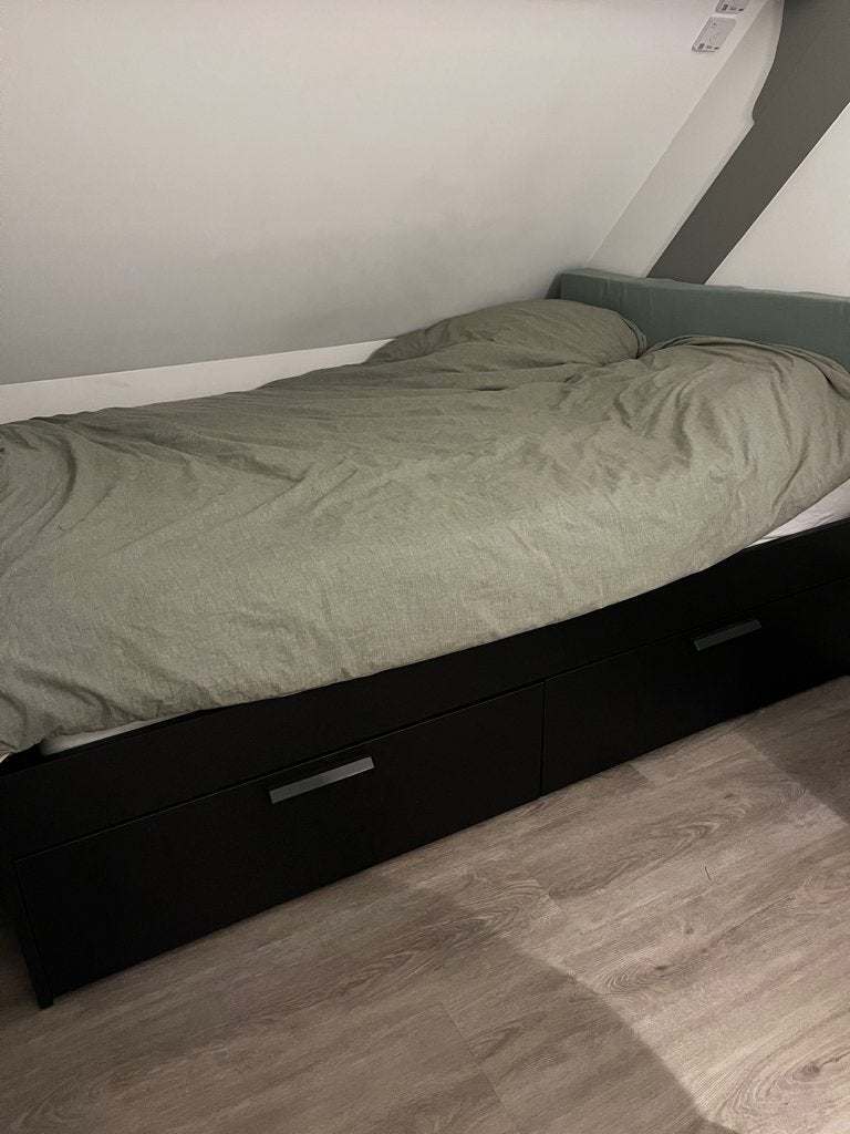 Bed with storage and mattress, Ophalen, Zwart, Tweepersoons, 140 cm