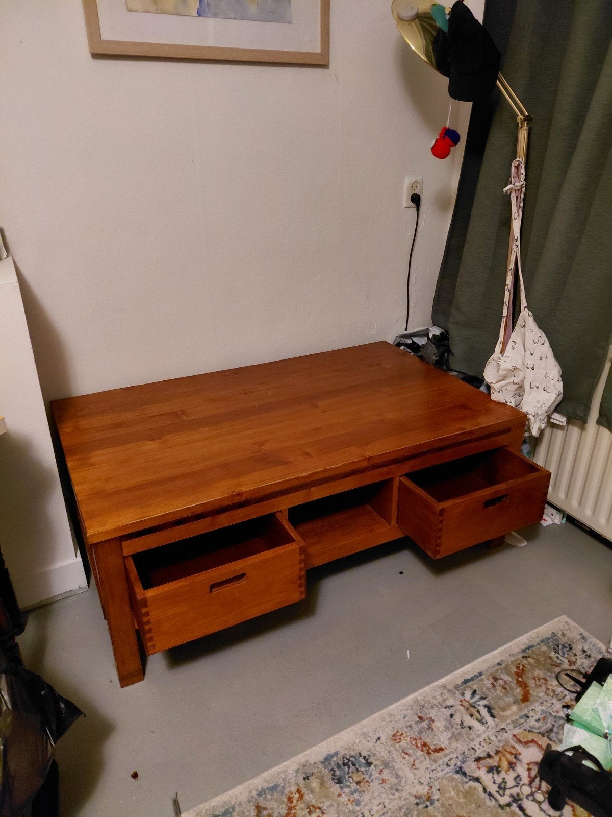 Houten salontafel met lades, Ophalen, Gebruikt, 50 tot 100 cm, Overige houtsoorten