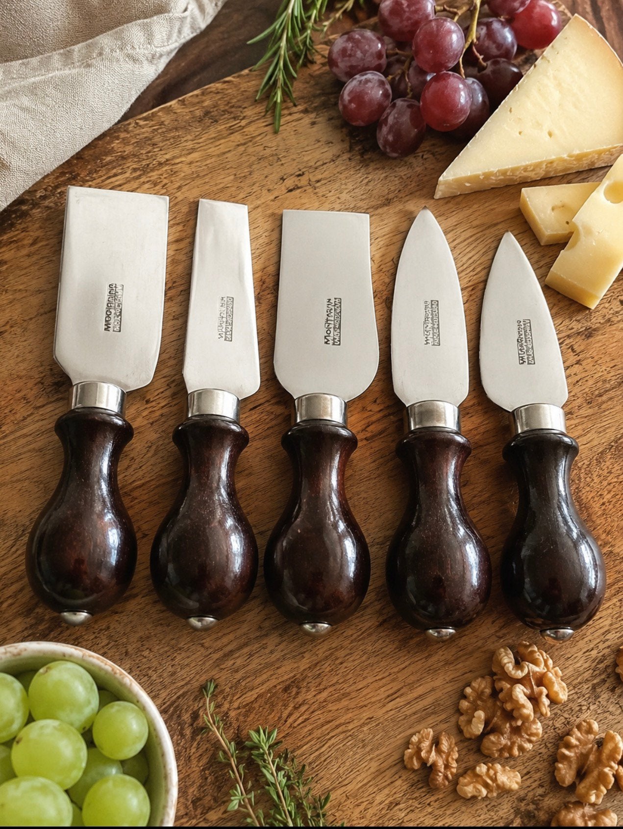 5 mesjes voor luxe kaasplank Montana Mini-Formaggio Kaas, Gebruikt, Bestekset, Rvs of Chroom, Snijmes